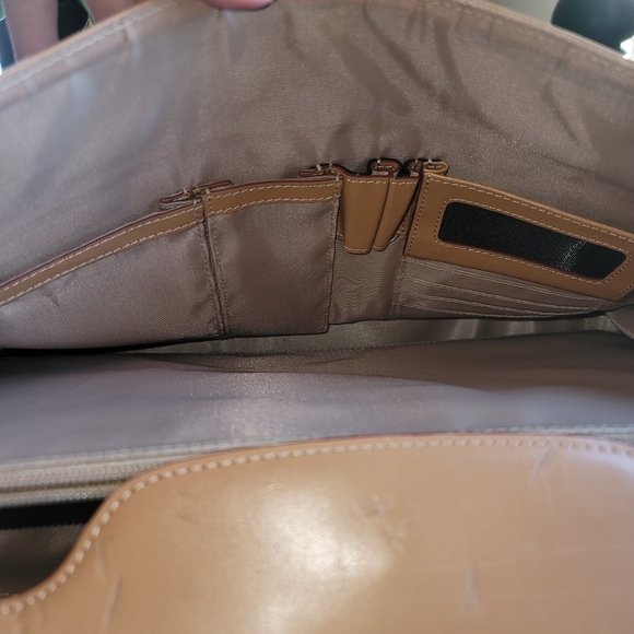 Lodis Audrey Leather Briefcase Shoulder bag Tan with red - Picture 16 of 16